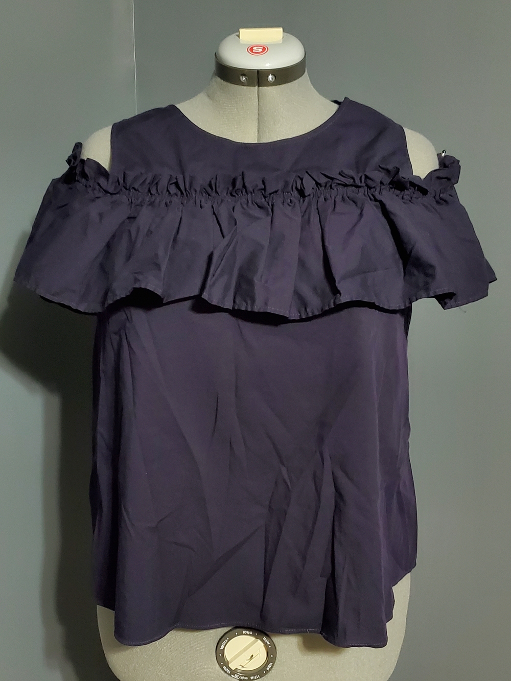 Copper Key Cold-Shoulder Ruffle Blouse in Navy Blue Women's Size Large